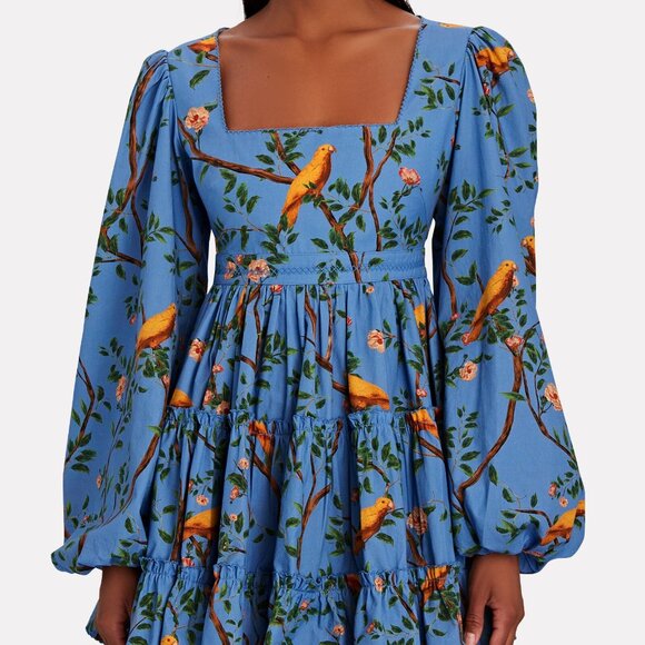 Agua By Agua Bendita Avena Canarios Tiered Mini Dress large l birds - Picture 4 of 7